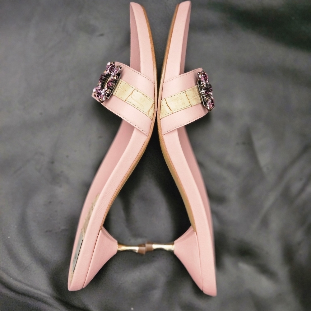 Hilary Radley Pink Embellished Women's Slides Leather  Kitty Heel Shoe Sz 7 US - Picture 7 of 11